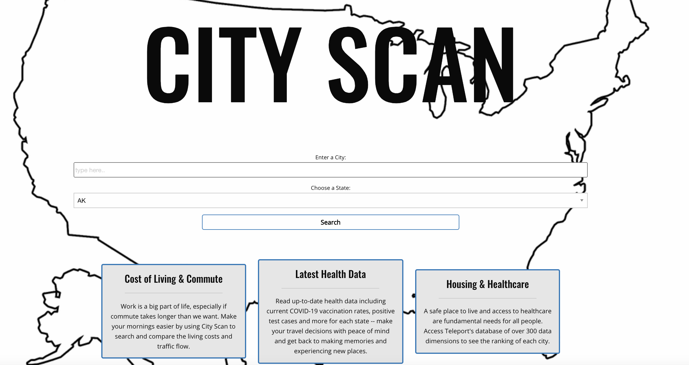 screenshot of city-scan homepage